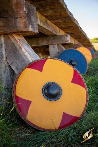 Gastir Viking Schild (80 cm) | Rond LARP Schild (Latex Coated) Geel Rood Epic Armoury