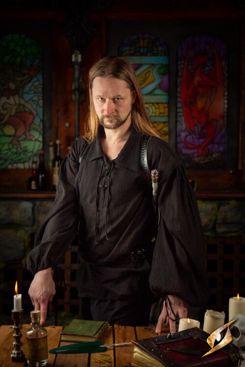 Crinkle Fencing Shirt (Katoen) | Renaissance/Piraat LARP Hemd Zwart Epic Armoury