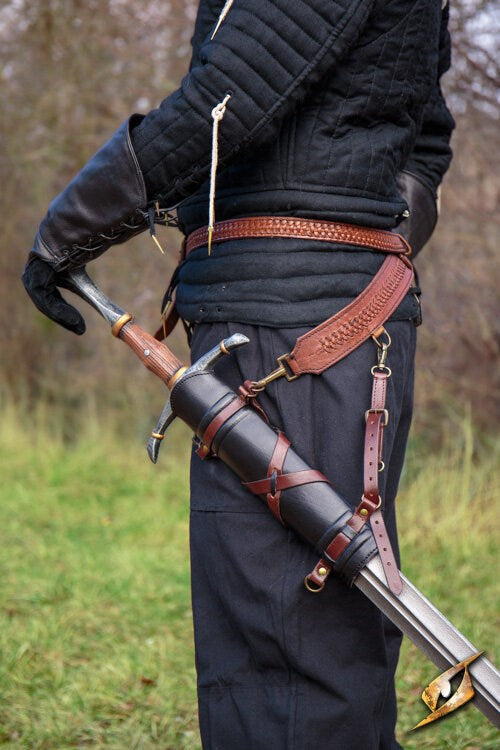Leren Zwaardhouder (Hanger) | Verstelbare LARP 'Frog' voor Riem Zwart Epic Armoury