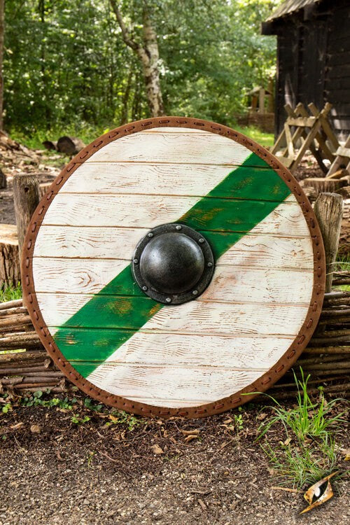 Thegn Viking Schild (80 cm) | Rond LARP Schild (Latex Coated) Groen Wit Epic Armoury
