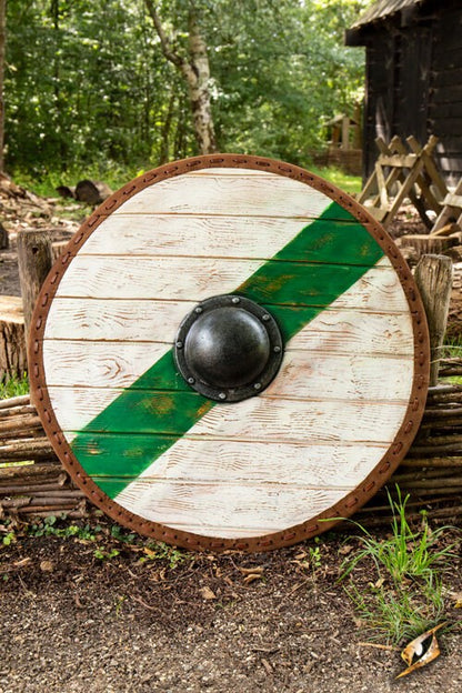 Thegn Viking Schild (80 cm) | Rond LARP Schild (Latex Coated) Groen Wit Epic Armoury