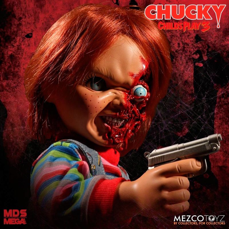 Chucky 'Pizza Face' Pratende Figuur | 38cm Child's Play 3 Mezco Toyz