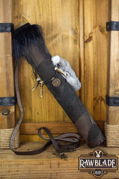 Rawblade Hunter Quiver (Rugkoker) - Leer & Bont met Gewei-details Bruin Rawblade