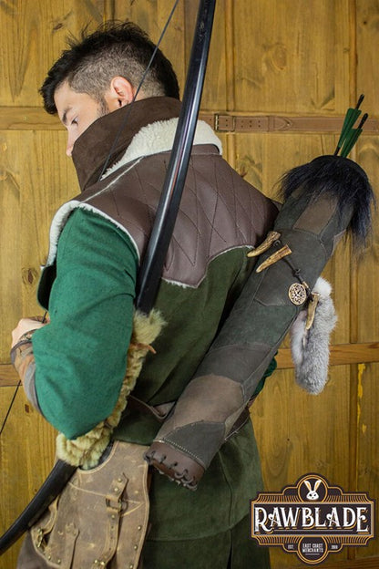 Rawblade Hunter Quiver (Rugkoker) - Leer & Bont met Gewei-details Rawblade
